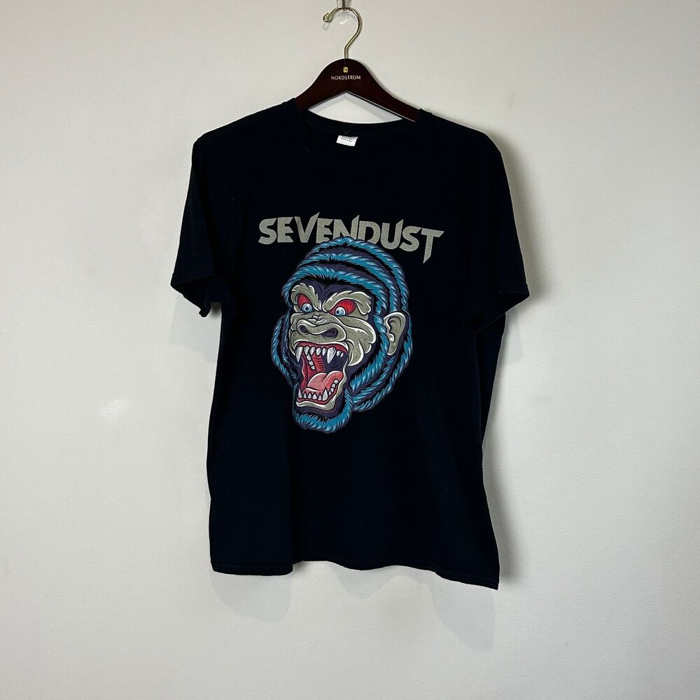 Y2K Sevendust Gorilla Graphic Band T Shirt Black M Rock Metal Concert Grunge
